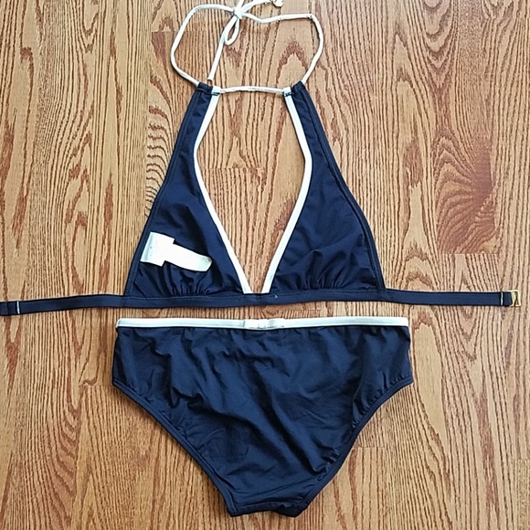 kate spade Swim | Kate Spade Navy Blue White Trimmed Bikini Size M | Poshmark